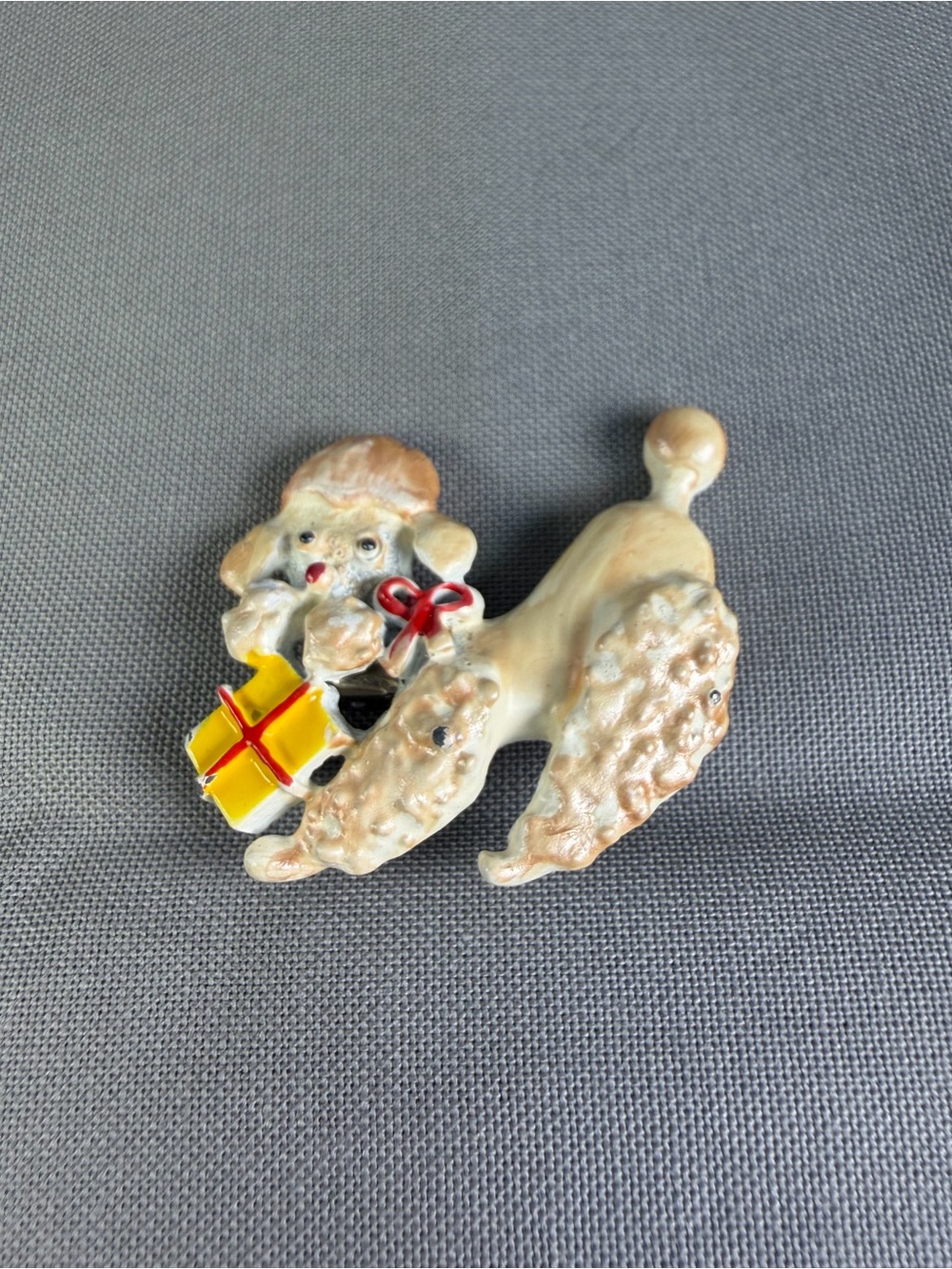 Vintage 1950s Spaghetti Poodle Christmas Brooch Pin